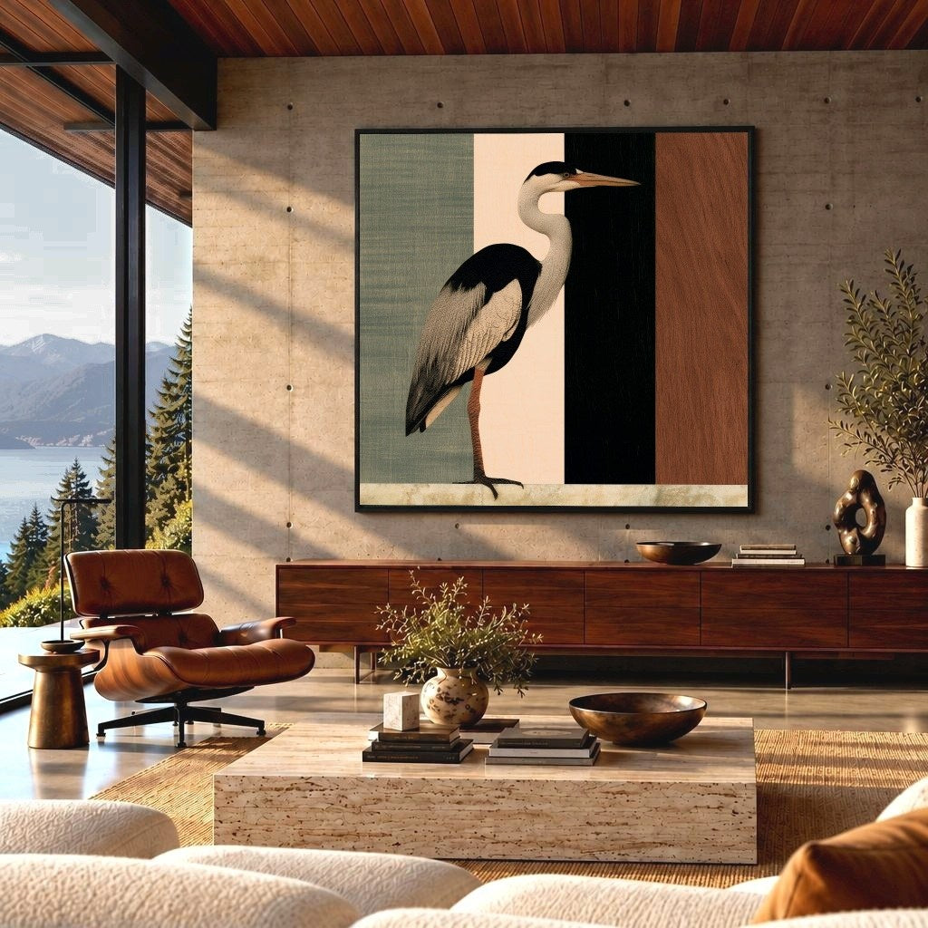 Heron in Ebony and Sage