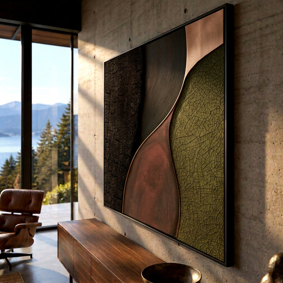 Framed textural relief — side view